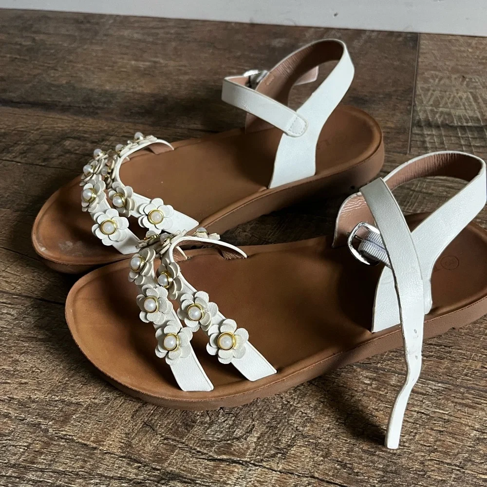 Sandals Bundle White Floral + Glitter Jelly Beach Shoes Lot girls size 3